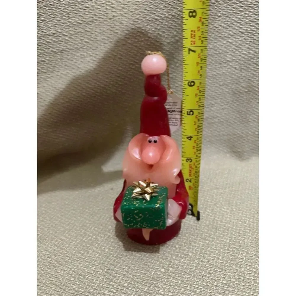 Vintage Northern Lights Candle Santa Gnome Holding Glitter Green Present Gift 7”